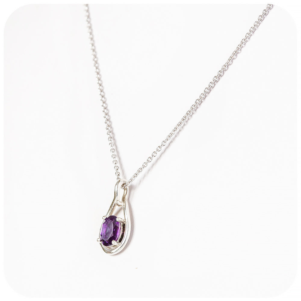 oval cut purple amethyst, february birthstone pendant and chain