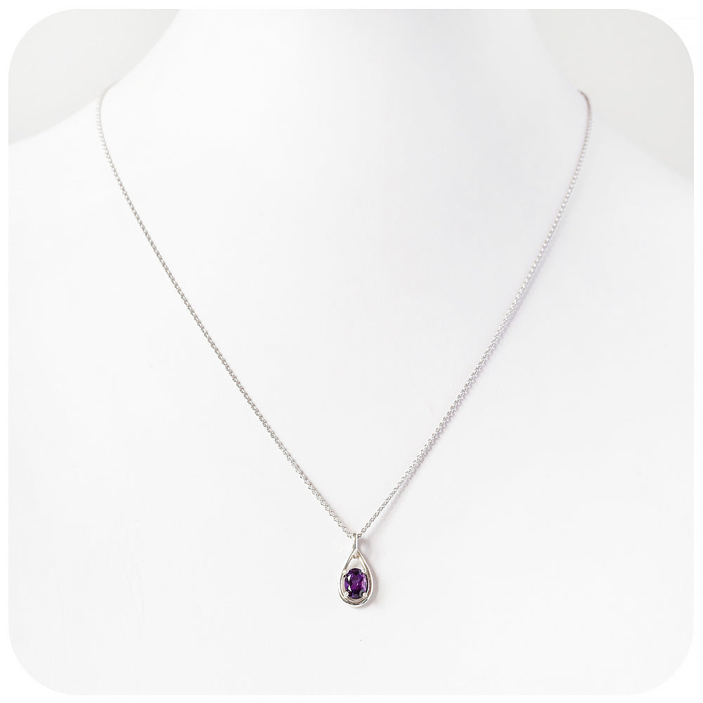 oval cut purple amethyst, february birthstone pendant and chain