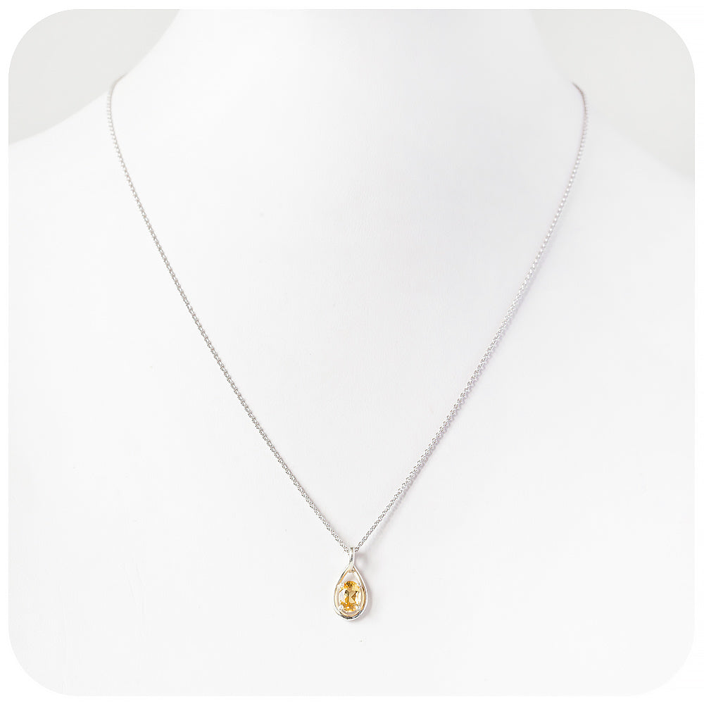 oval cut yellow citrine, november birthstone pendant and chain