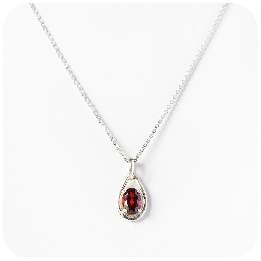 oval cut red garnet, january birthstone pendant and chain