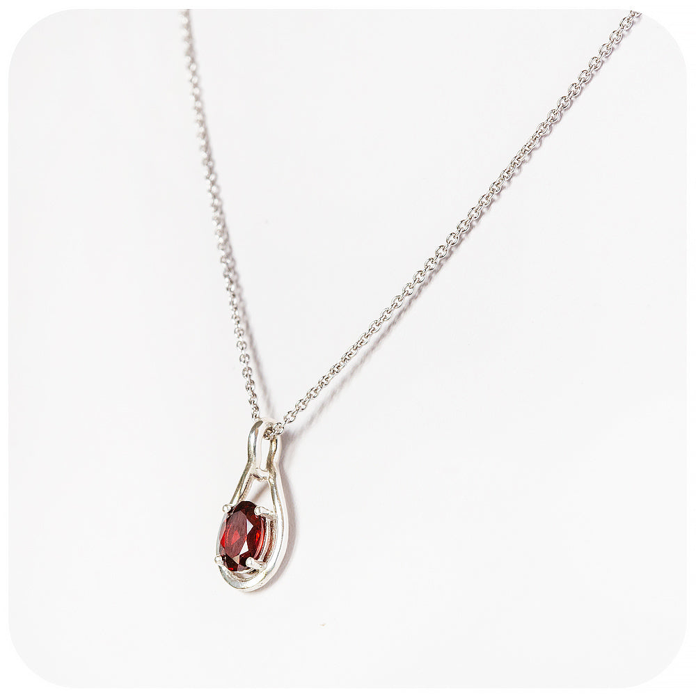 oval cut red garnet, january birthstone pendant and chain