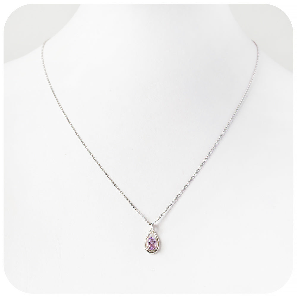 oval cut pink amethyst, february birthstone pendant and chain