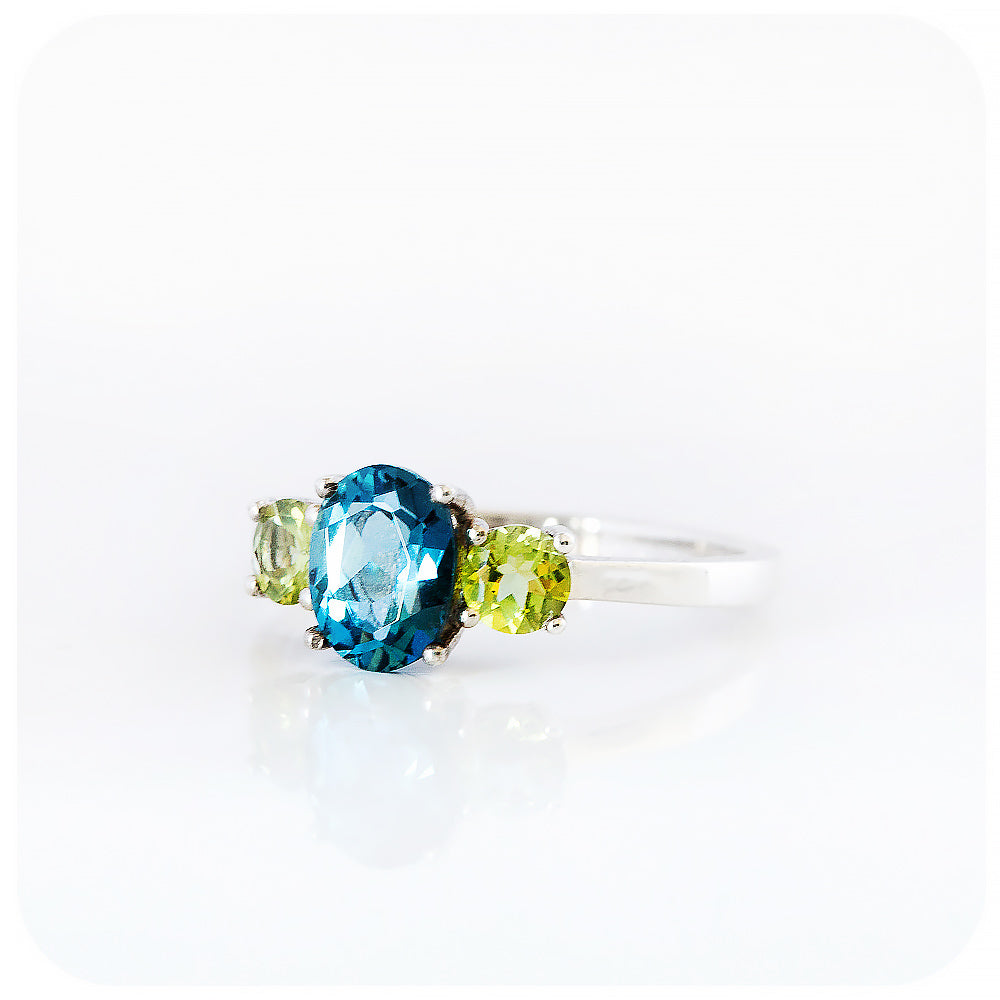 London Blue Topaz and Peridot Trilogy Anniversary Ring - Victoria's Jewellery