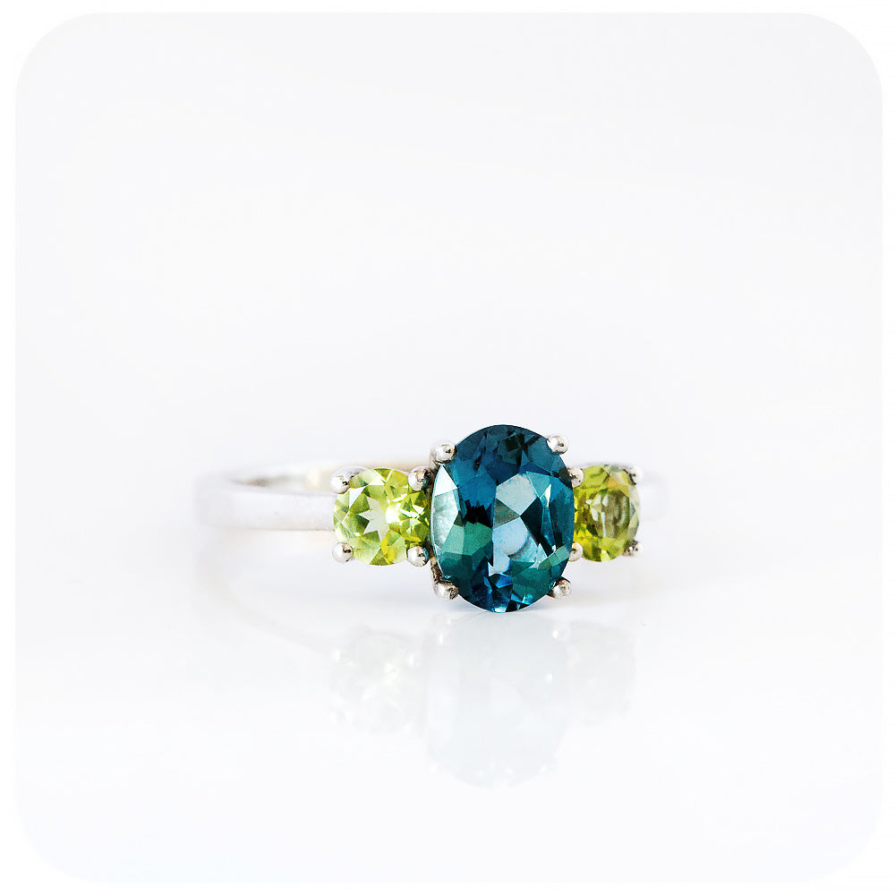 London Blue Topaz and Peridot Trilogy Anniversary Ring - Victoria's Jewellery