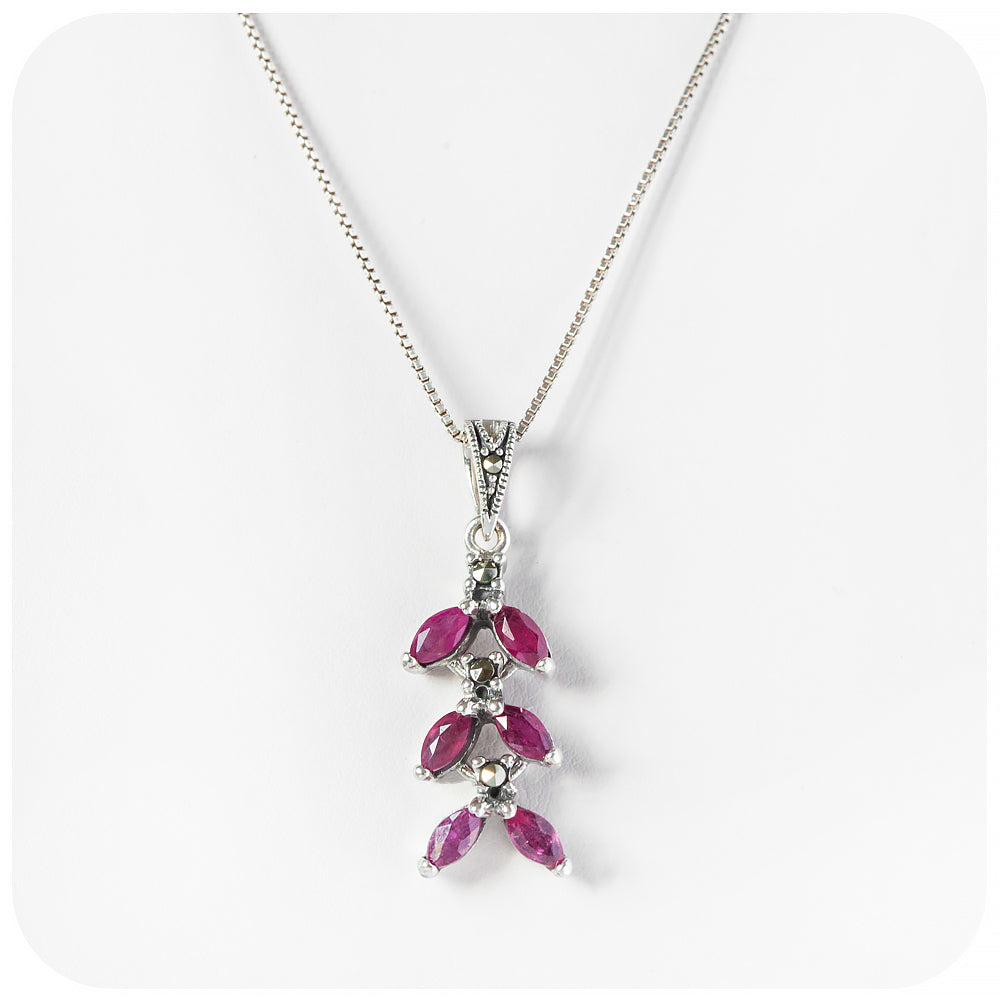 Marquise cut Ruby and Marcasite Pendant and Chain