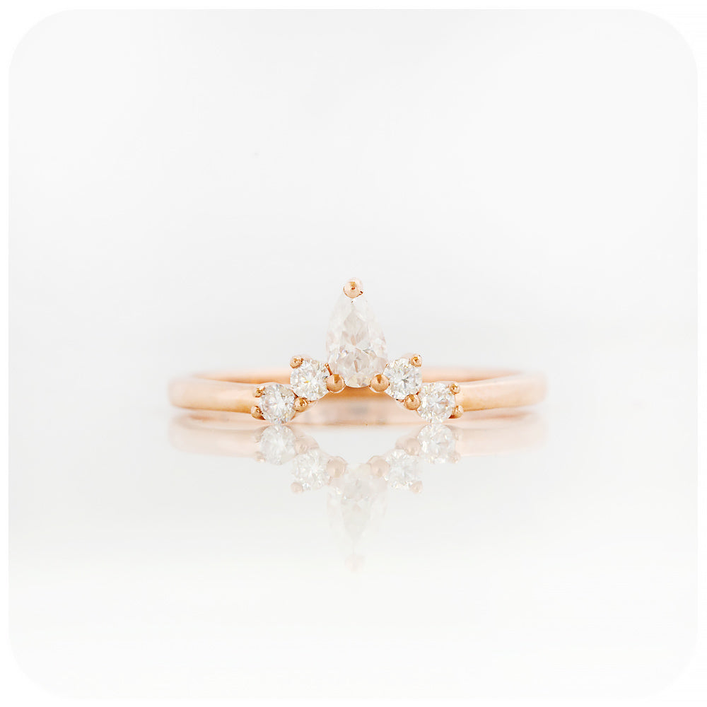 pear and round cut moissanite crown wedding band ring in rose gold - Victoria's Jewellery