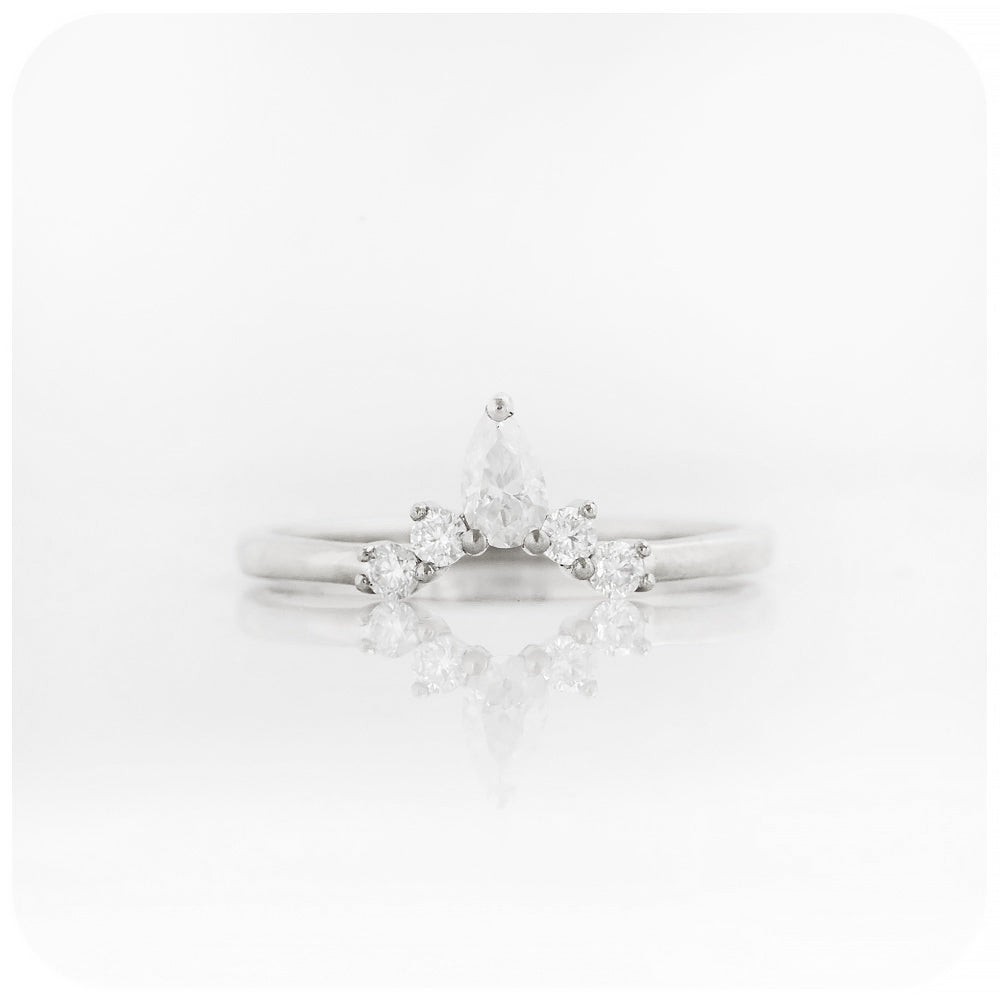 pear and round cut moissanite crown wedding band ring in white gold - Victoria's Jewellery