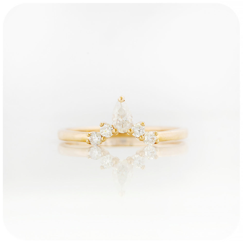 pear and round cut moissanite crown wedding band ring in yellow gold - Victoria's Jewellery