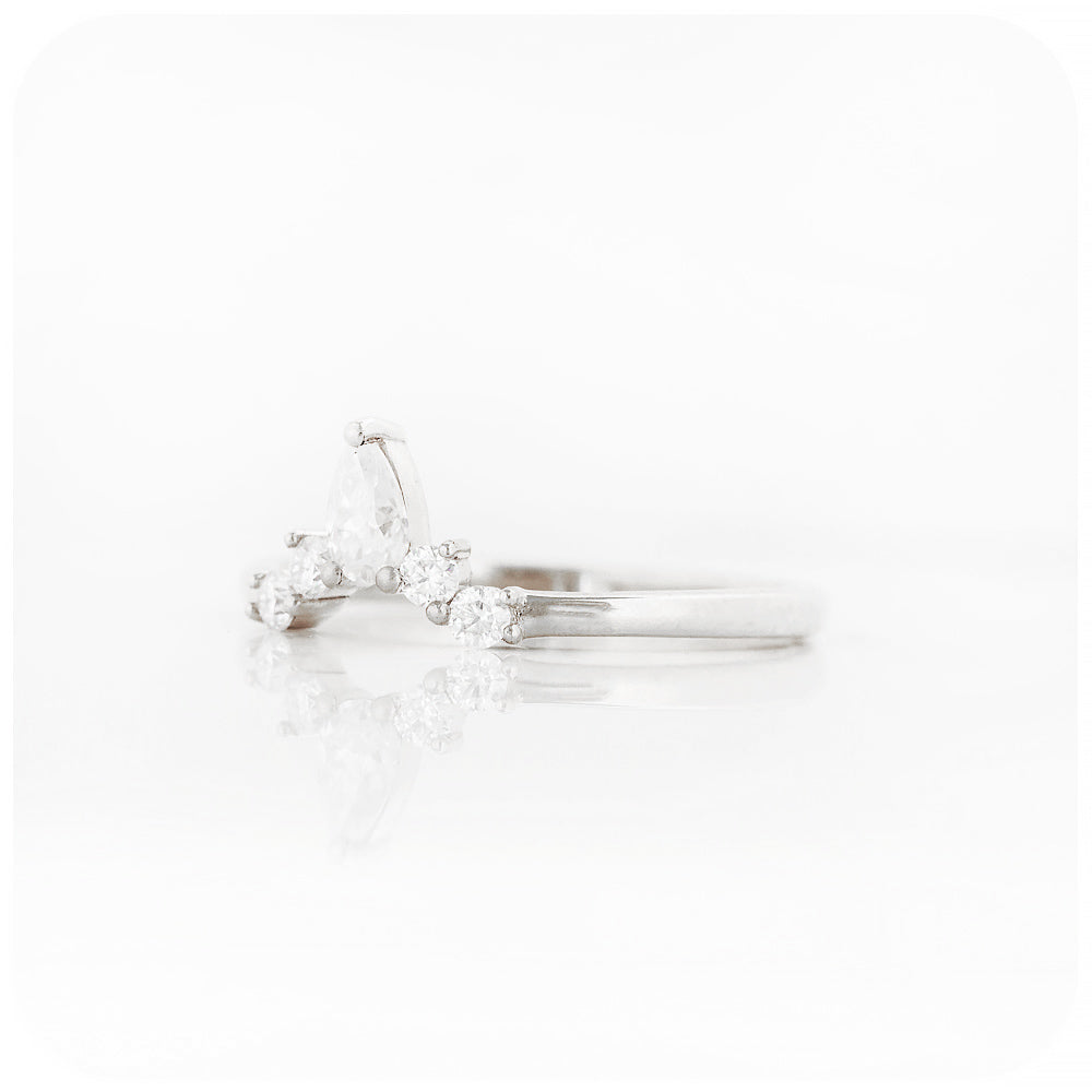pear and round cut moissanite crown wedding band ring in white gold - Victoria's Jewellery