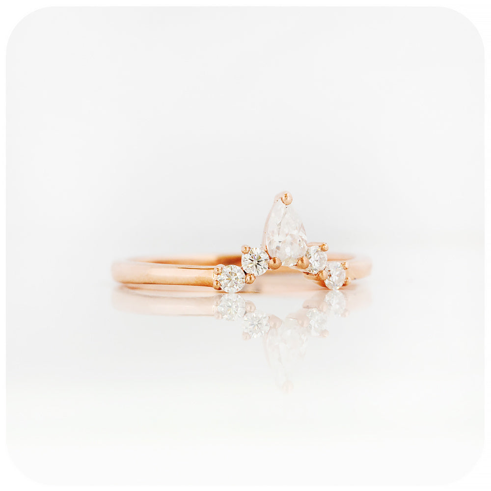 pear and round cut moissanite crown wedding band ring in rose gold - Victoria's Jewellery