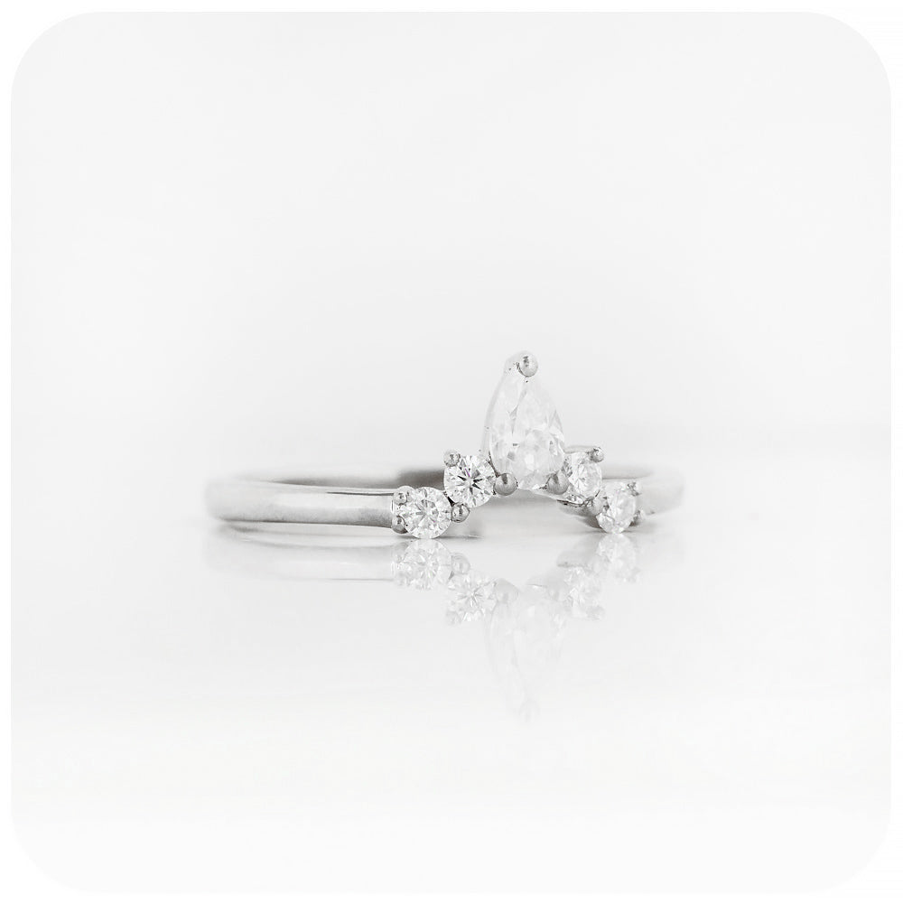 pear and round cut moissanite crown wedding band ring in white gold - Victoria's Jewellery