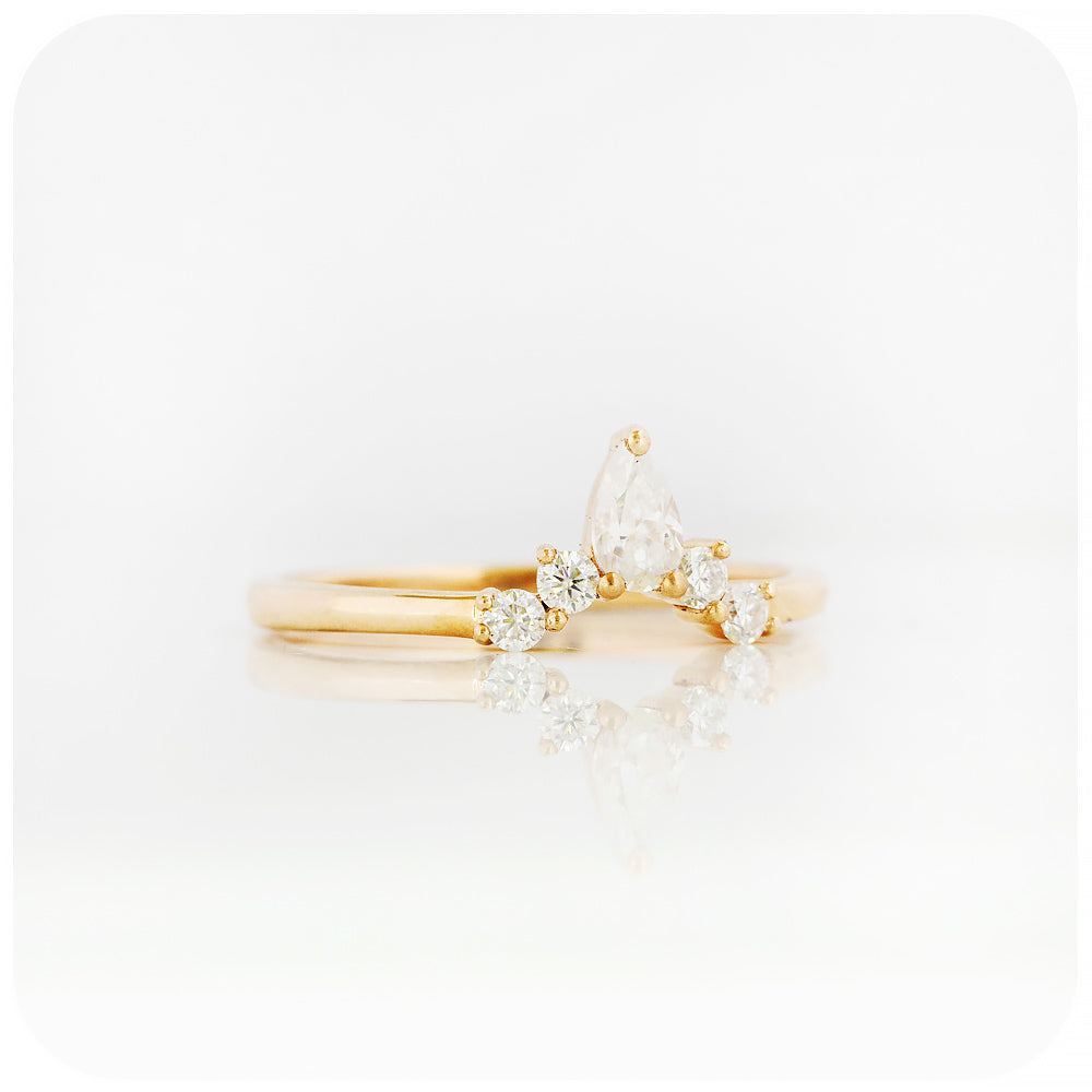 pear and round cut moissanite crown wedding band ring in yellow gold - Victoria's Jewellery