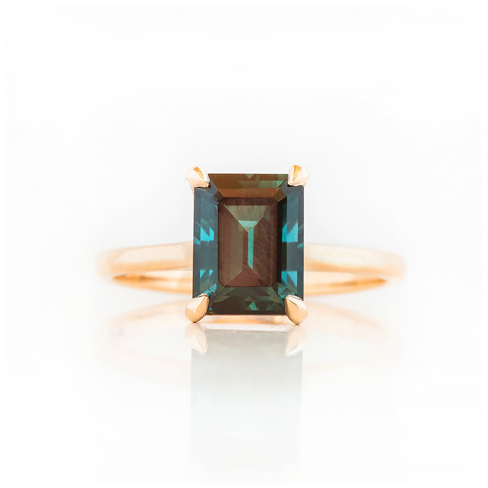 Emerald cut London Blue Topaz Solitaire Ring in Rose Gold - Victoria's Jewellery