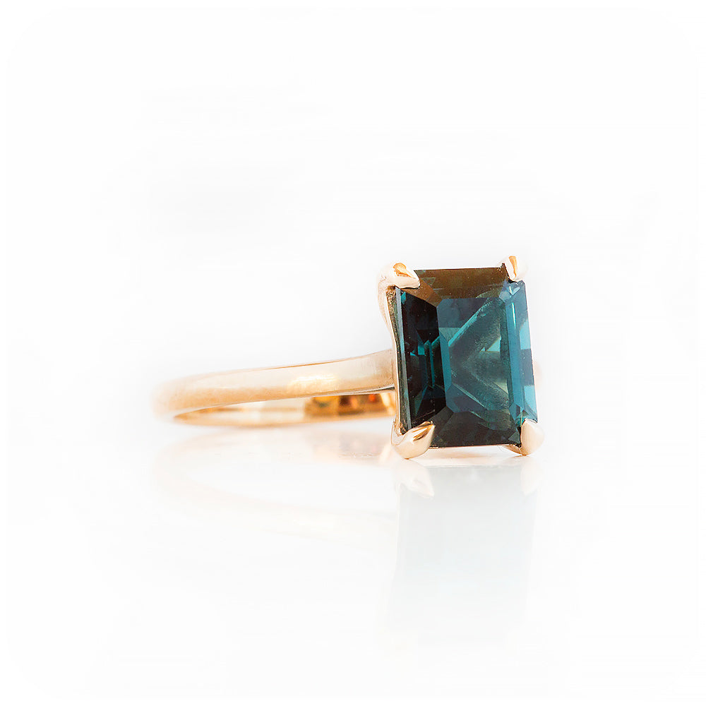 Emerald cut London Blue Topaz Solitaire Ring in Rose Gold - Victoria's Jewellery