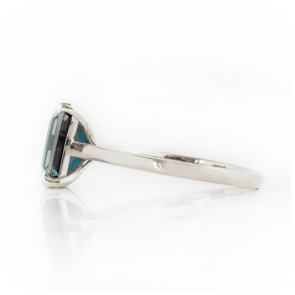 Emerald cut London Blue Topaz Solitaire Ring in White Gold - Victoria's Jewellery