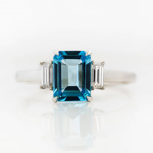 Lisa, Swiss Blue Topaz and Lab Diamond Ring