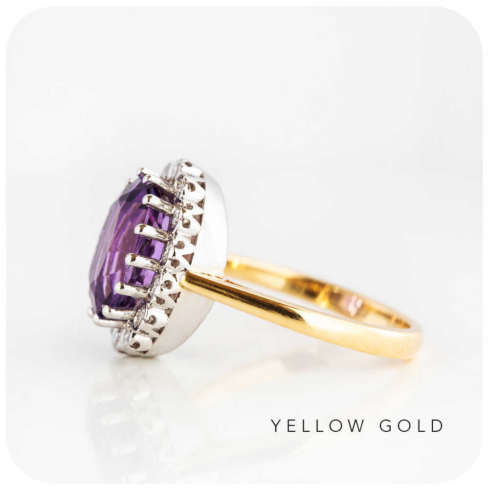 Oval cut Amethyst and Diamond Halo Engagement Ring - Victoria's Jewellery