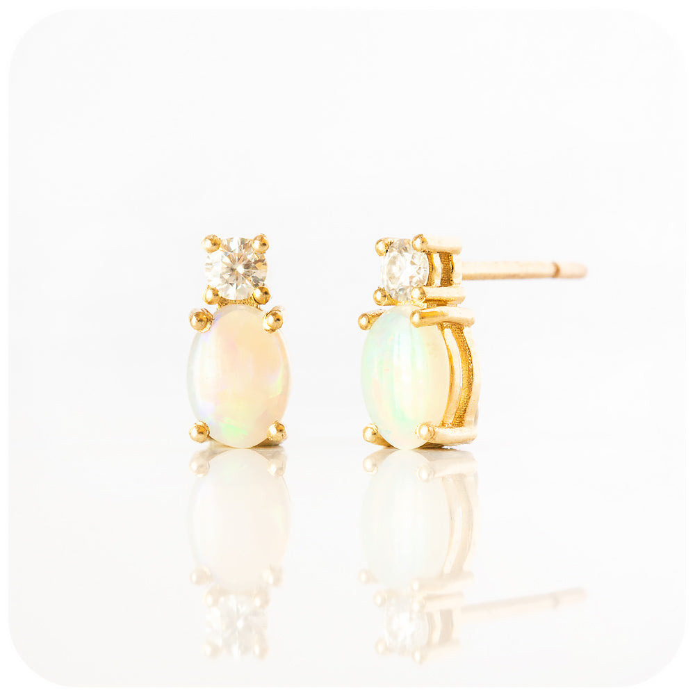 Oval cut Opal and Moissanite Stud Earrings - Victoria's Jewellery