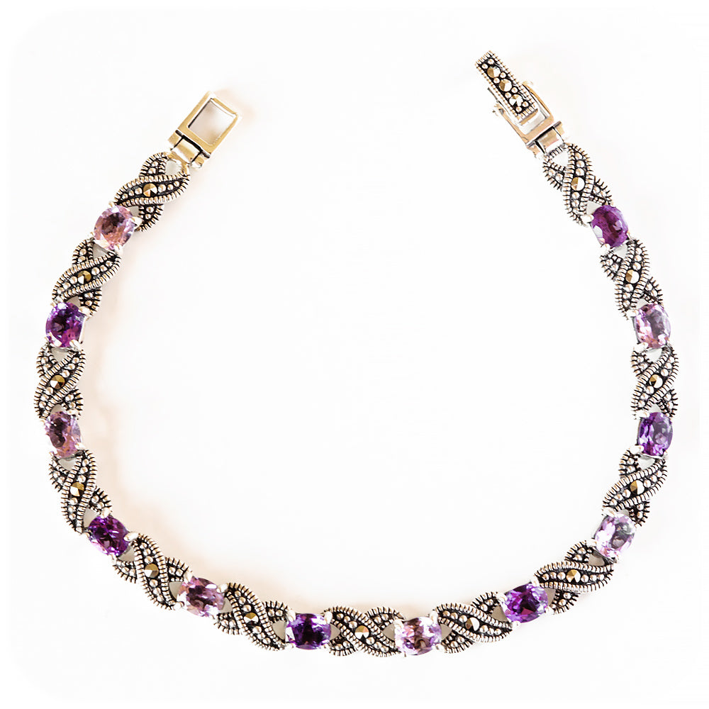 Purple and Pink Amethyst and Marcasite Bracelet