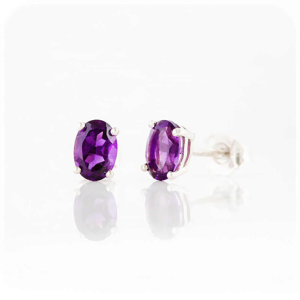 Oval cut purple Amethyst Stud Earrings - Victoria's Jewellery