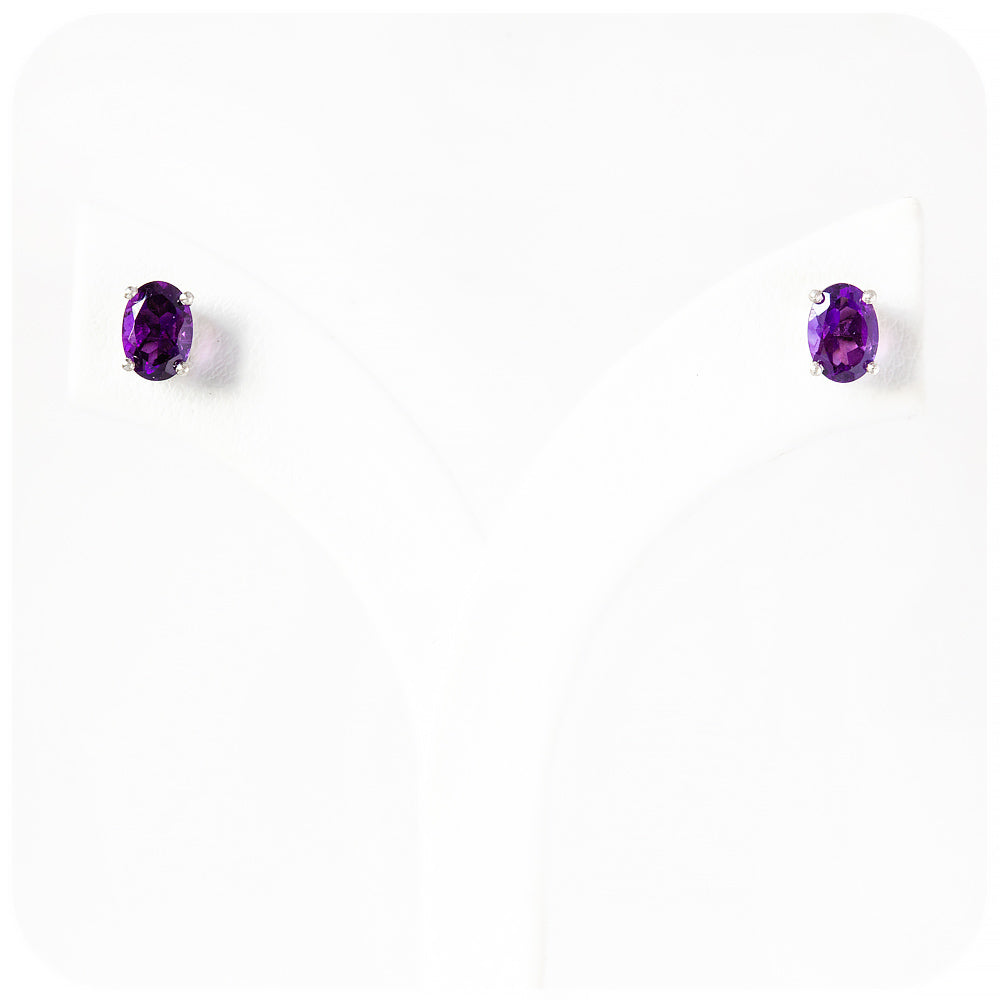 Oval cut purple Amethyst Stud Earrings - Victoria's Jewellery