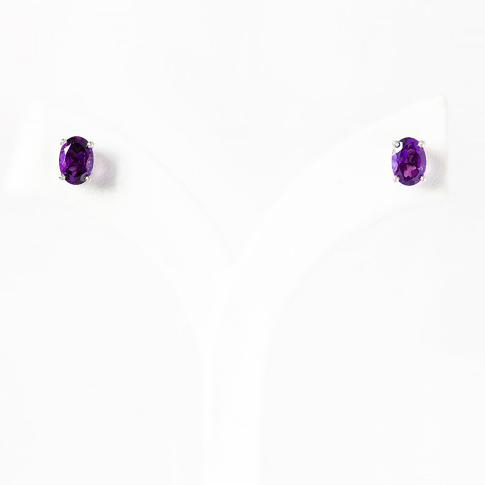 Luna, Oval cut Amethyst Stud Earring - 7x5mm - Victoria's Jewellery