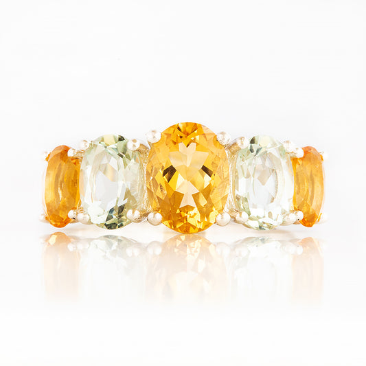Oval cut Citrine and Prasiolite Half Eternity Anniversary Ring in White Gold - Victoria's Jewellery