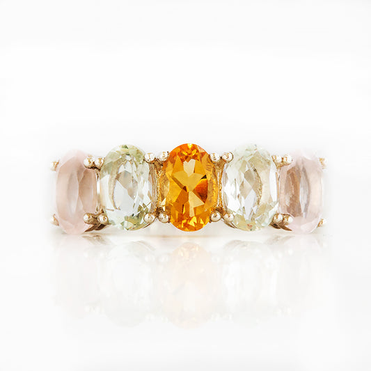 Oval cut Citrine, Prasiolite and Rose Quartz Half Eternity Anniversary Ring - Victoria's Jewellery