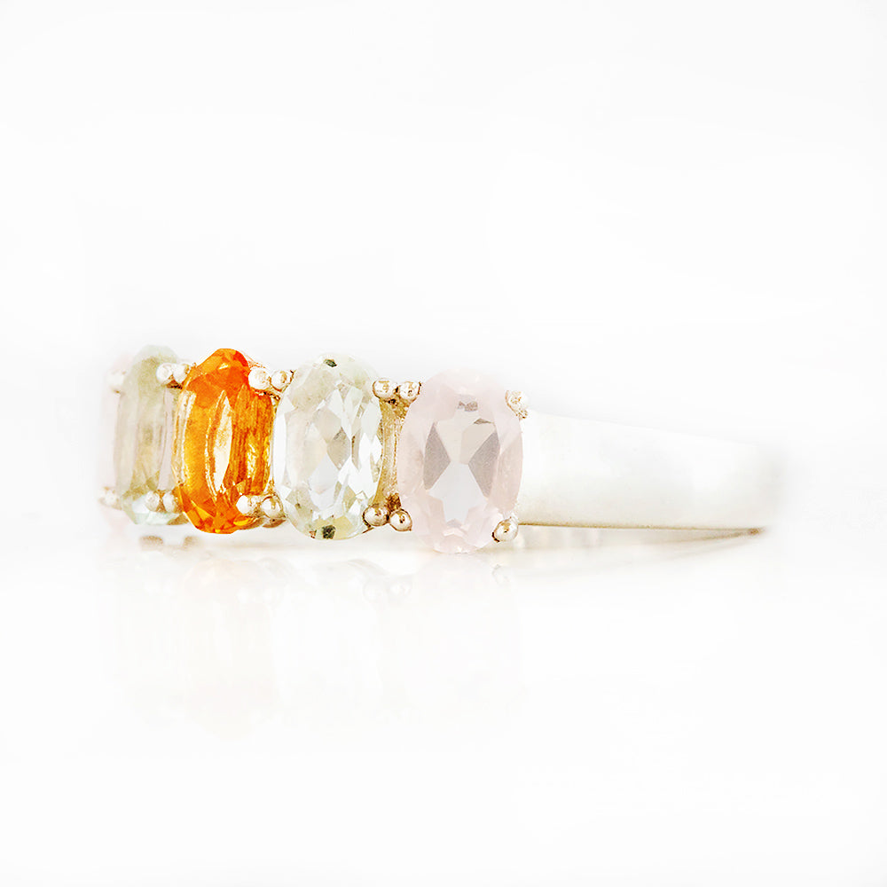 Oval cut Citrine, Prasiolite and Rose Quartz Half Eternity Anniversary Ring - Victoria's Jewellery