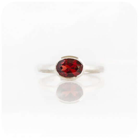 Oval cut Garnet tube bezel set solitaire ring - Victoria's Jewellery