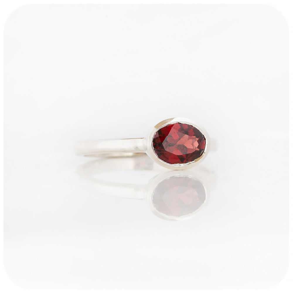 Oval cut Garnet tube bezel set solitaire ring - Victoria's Jewellery