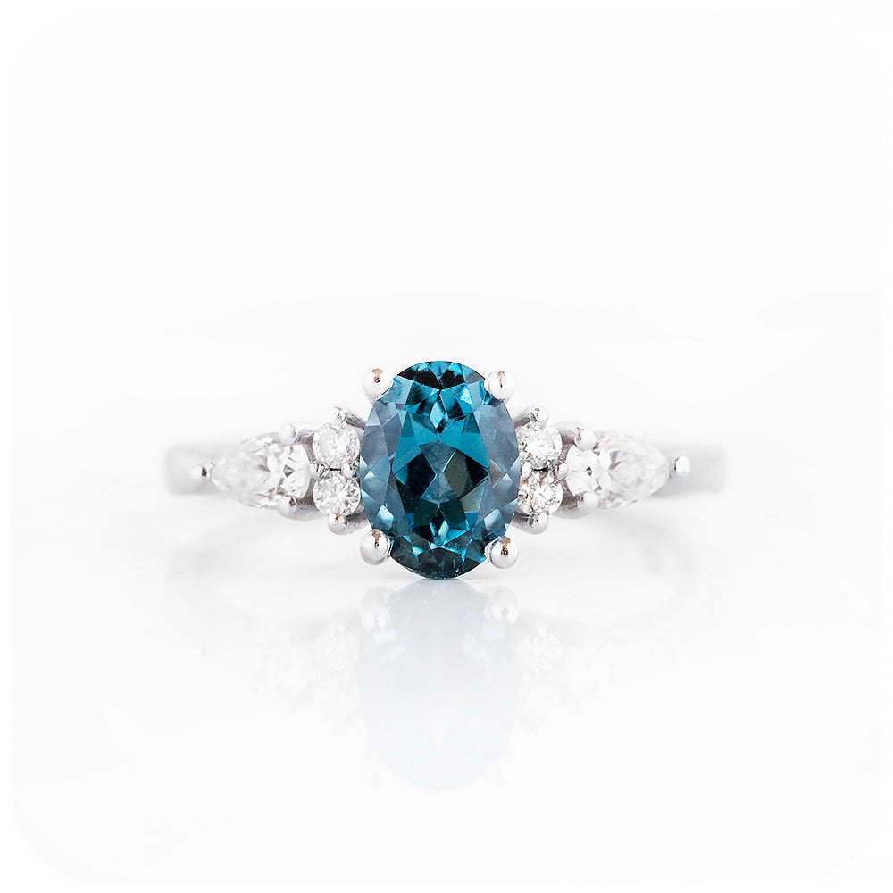 London Blue Topaz and Moissanite Engagement Ring - Victoria's Jewellery