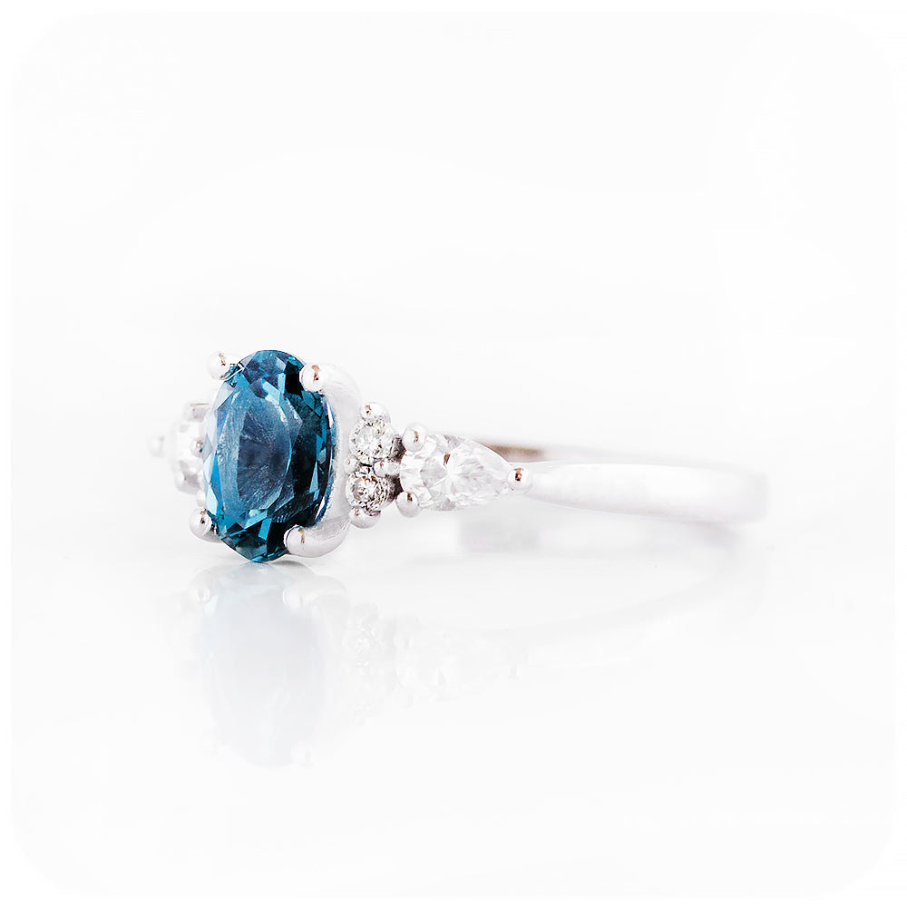 London Blue Topaz and Moissanite Engagement Ring - Victoria's Jewellery