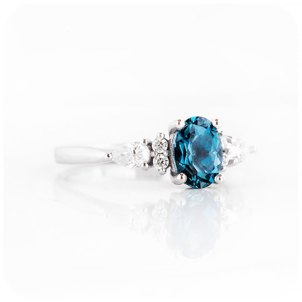 London Blue Topaz and Moissanite Engagement Ring - Victoria's Jewellery