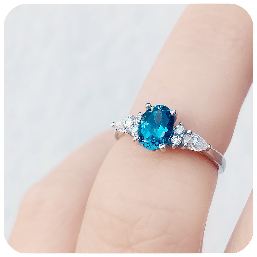 London Blue Topaz and Moissanite Engagement Ring - Victoria's Jewellery