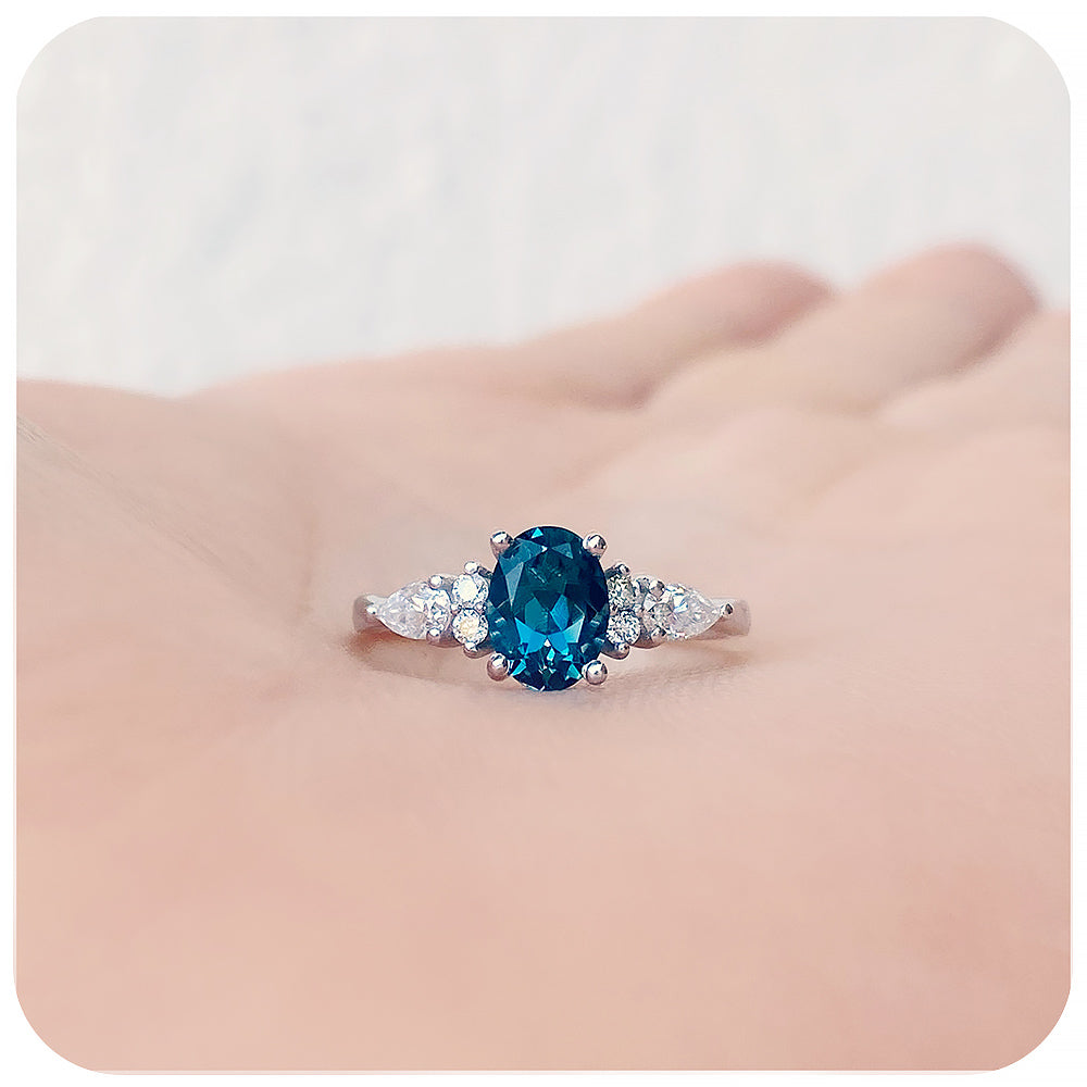 London Blue Topaz and Moissanite Engagement Ring - Victoria's Jewellery