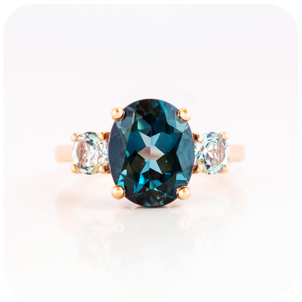 Oval cut London Blue Topaz and Sky Blue Topaz Trilogy Anniversary Ring - Victoria's Jewellery