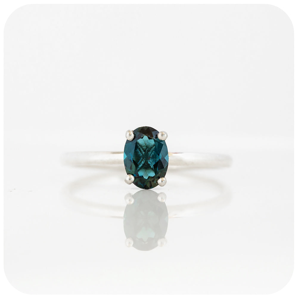 Liticia, a London Blue Topaz Oval cut Solitaire Ring - 7x5mm
