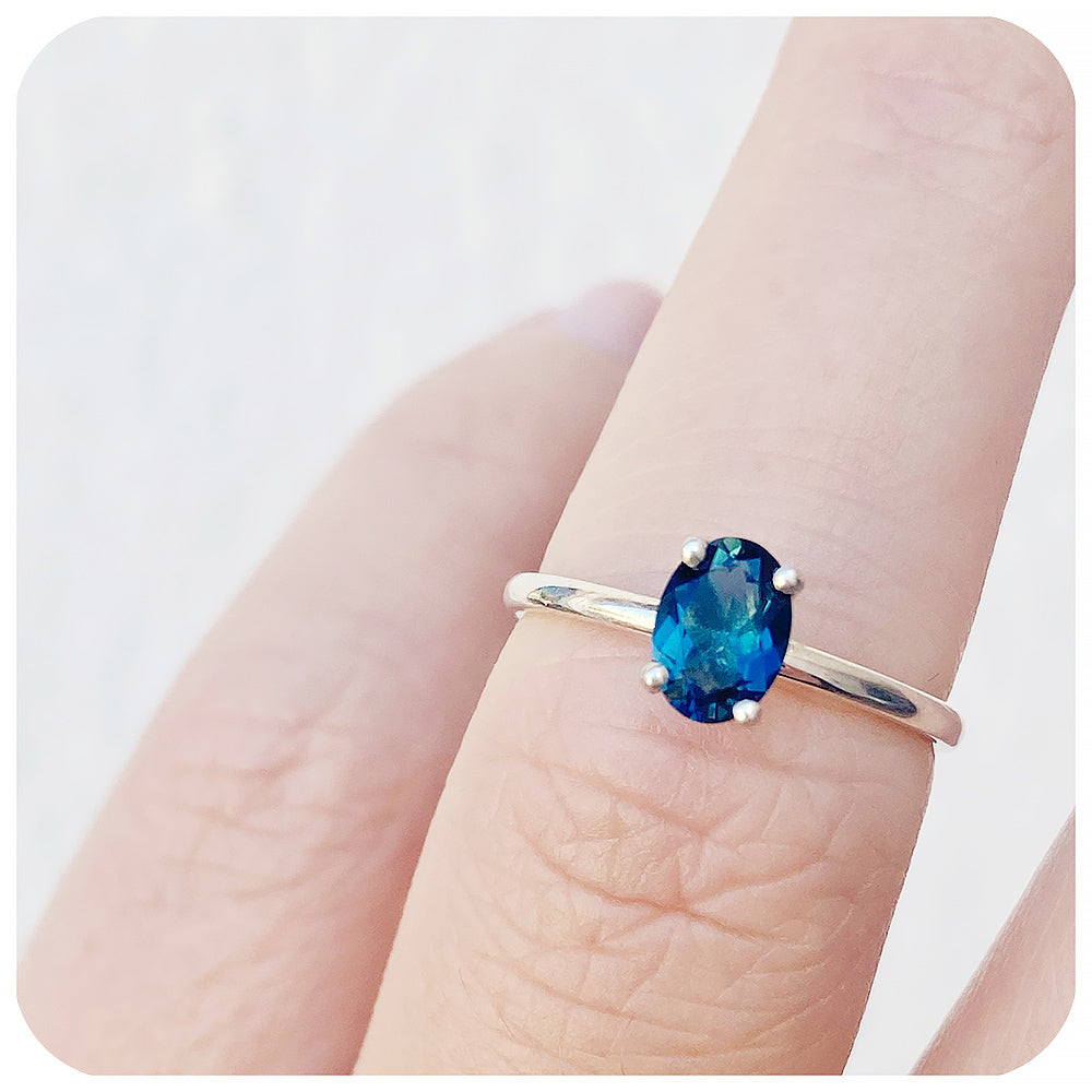 Liticia, a London Blue Topaz Oval cut Solitaire Ring - 7x5mm