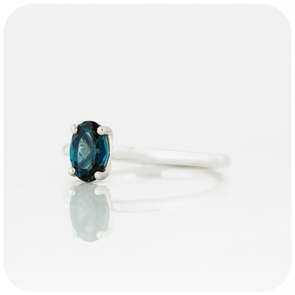 Liticia, a London Blue Topaz Oval cut Solitaire Ring - 7x5mm