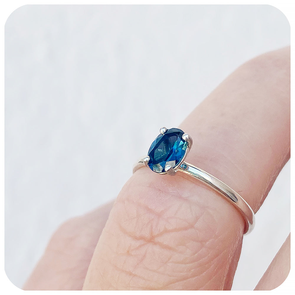 Liticia, a London Blue Topaz Oval cut Solitaire Ring - 7x5mm
