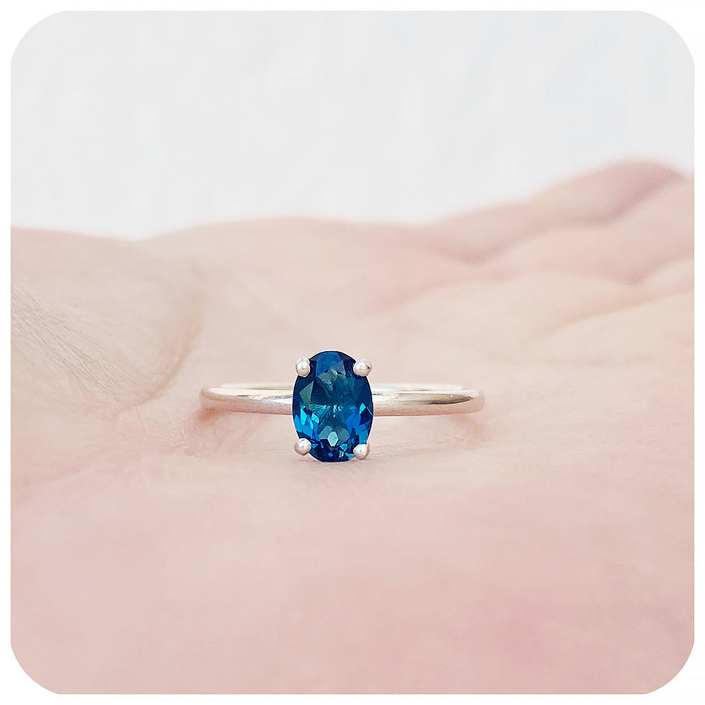 Liticia, a London Blue Topaz Oval cut Solitaire Ring - 7x5mm