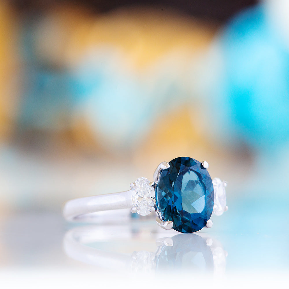 Olivia, a London Blue Topaz and Lab Diamond Ring