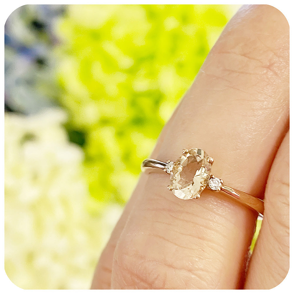 Yolandi, a Morganite and Diamond Trilogy Ring