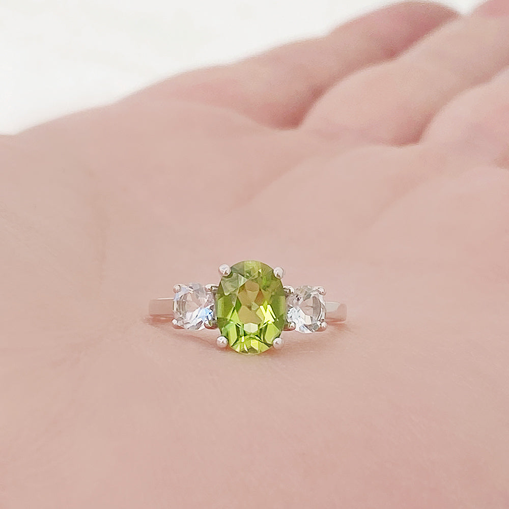 Lucy, a Peridot and Prasiolite Trilogy Ring