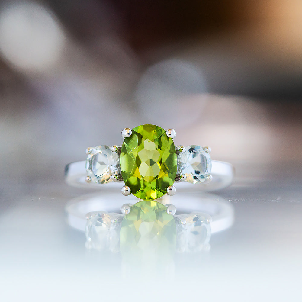 Lucy, a Peridot and Prasiolite Trilogy Ring - Victoria's Jewellery