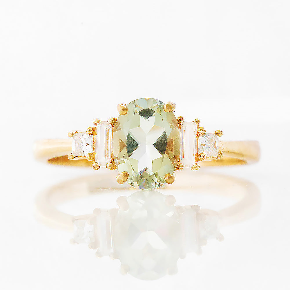 Oval cut Prasiolite and Diamond Engagement Ring in Yellow Gold - Victoria's Jewellery