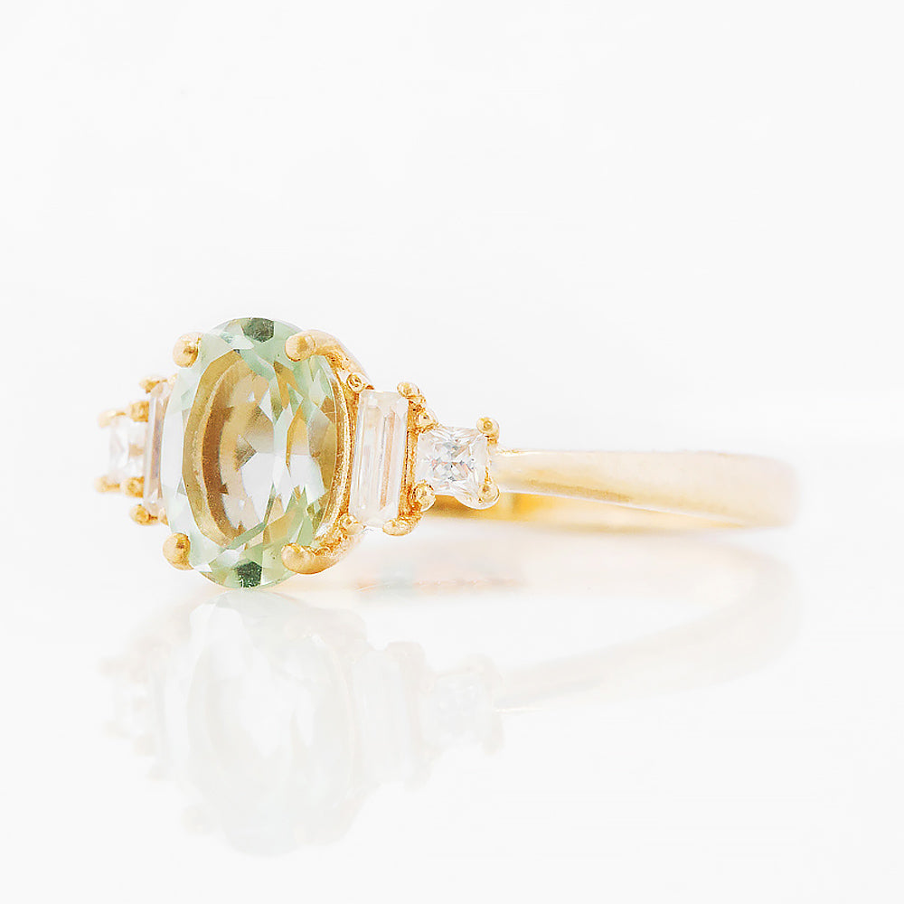 Oval cut Prasiolite and Diamond Engagement Ring in Yellow Gold - Victoria's Jewellery