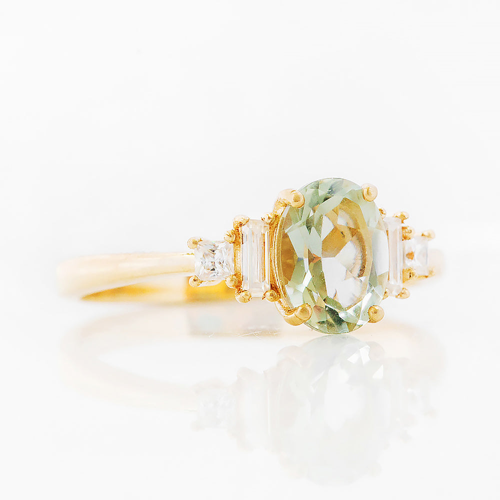 Oval cut Prasiolite and Diamond Engagement Ring in Yellow Gold - Victoria's Jewellery