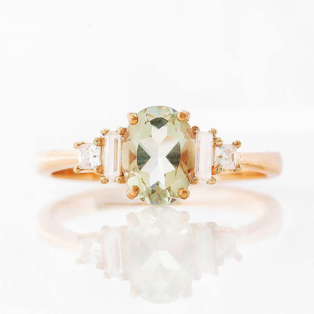Oval cut Prasiolite and Diamond Engagement Ring in Rose Gold - Victoria's Jewellery